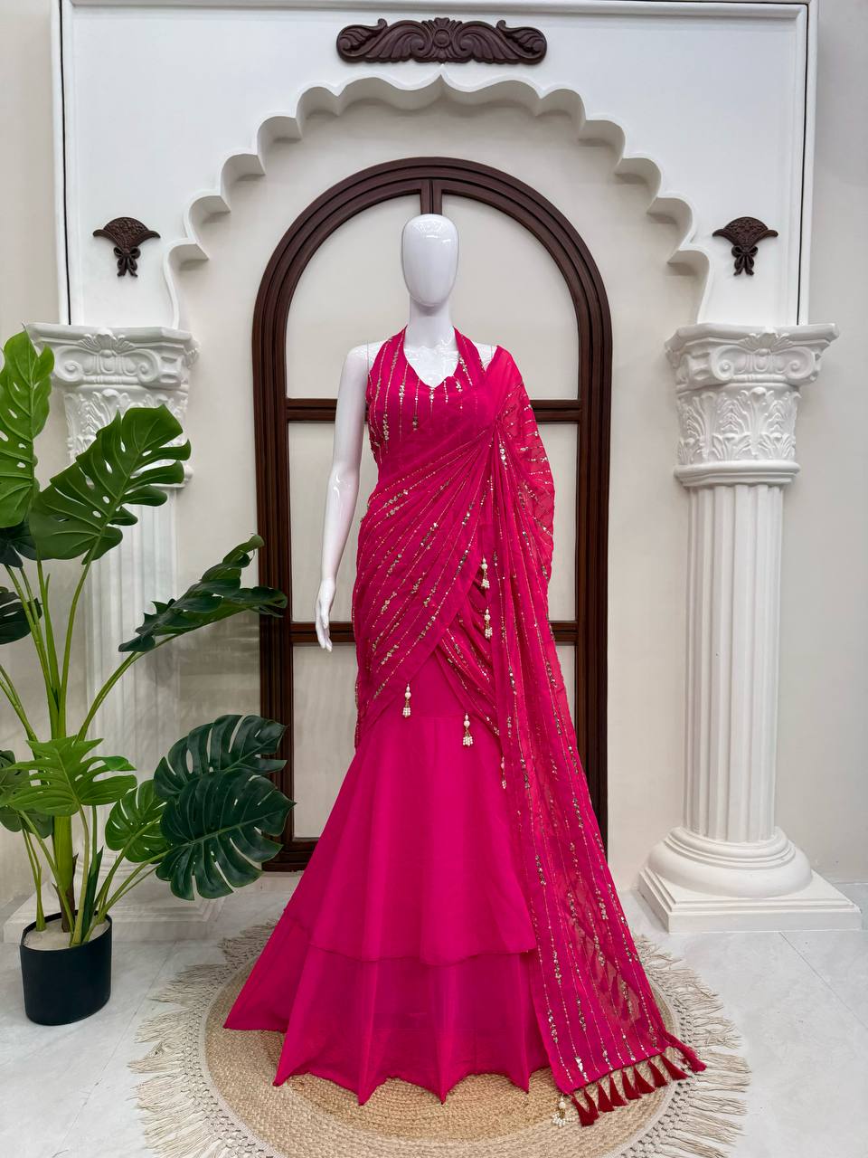 Radiant Rani Pink Silk Lehenga Choli Adorned with Opulent Heritage Floral Motifs and Intricate Zari Borders